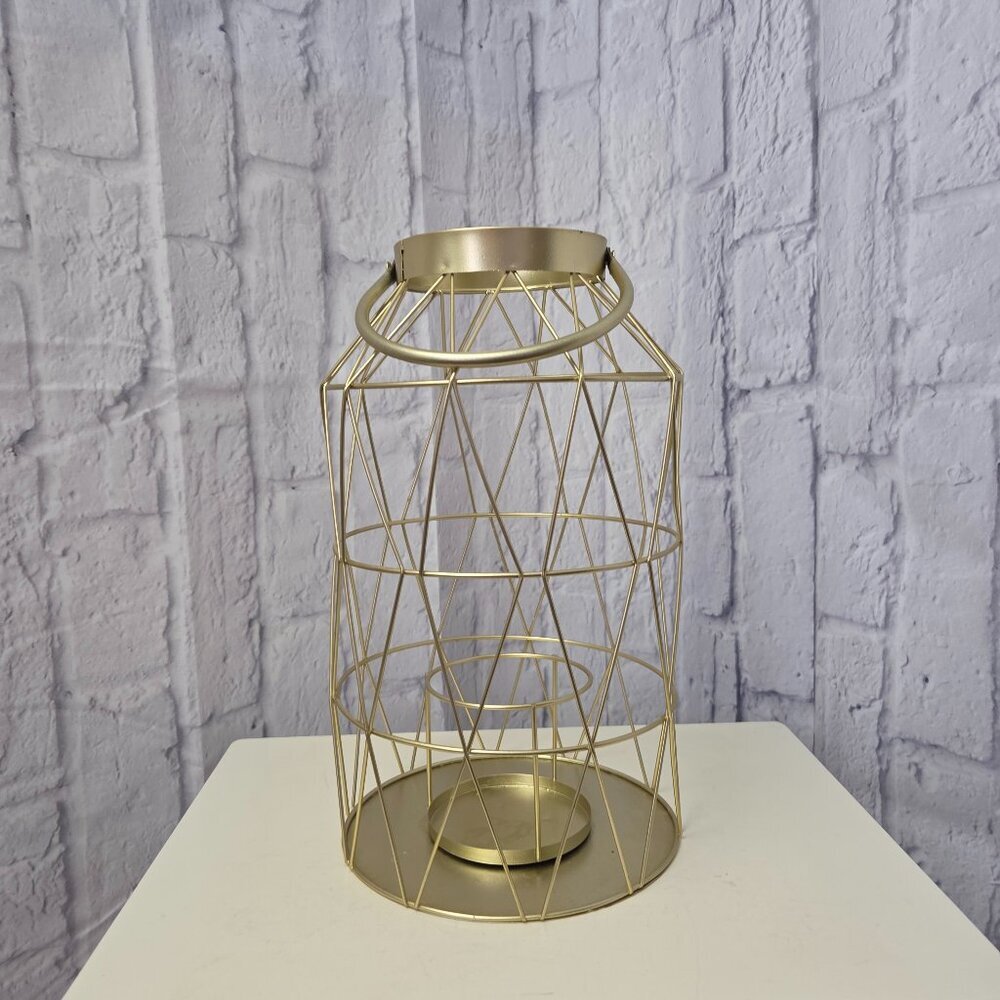 Pier 1 Gold Geometric Hanging Table Top Wire Metal Lantern Candle Holder